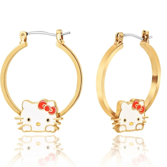 Sanrio Hello Kitty Womens Hoop Earrings Gold Flash Plated Enamel - Picture 1 of 4